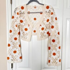 Cream Crochet Top with Crochet Daisies